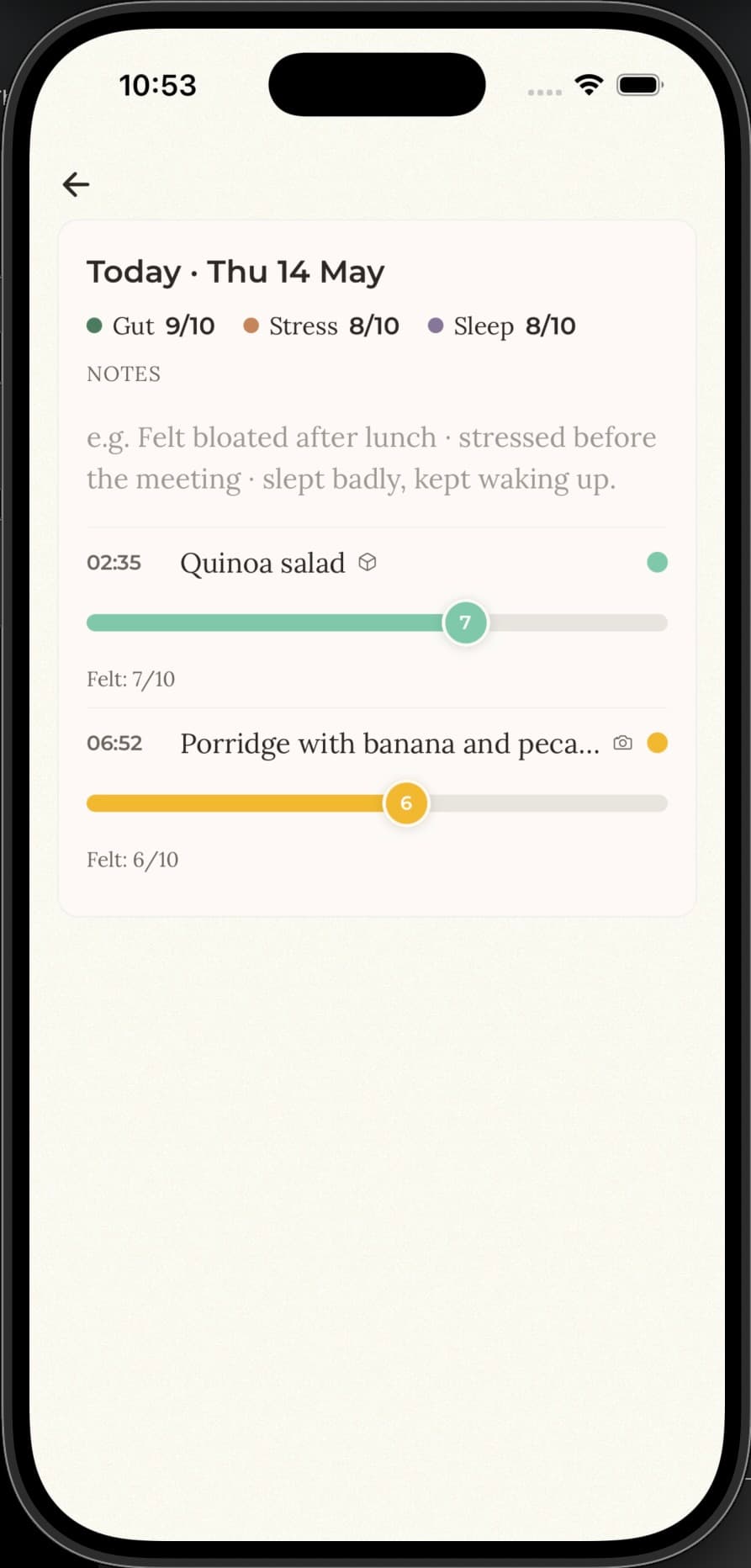 Tap any meal