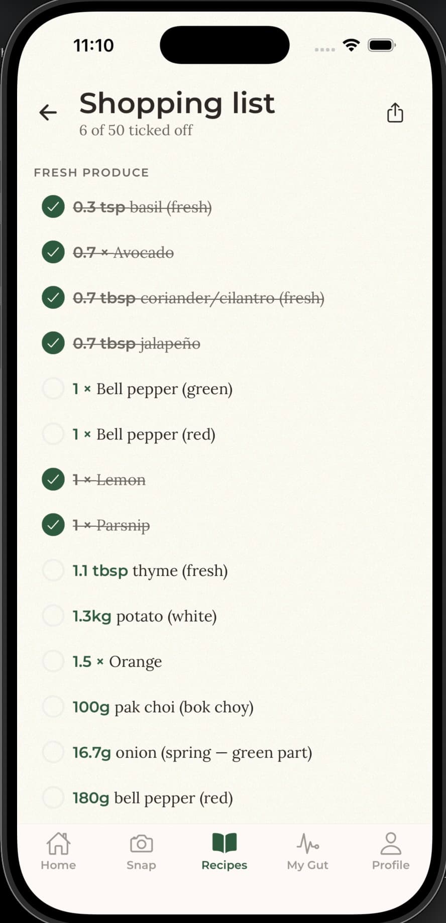 Smart shopping list
